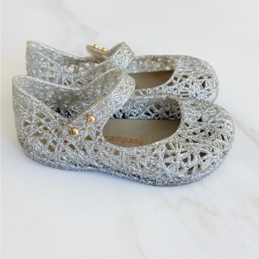 Mini Melissa Glittery Silver Dress Shoes